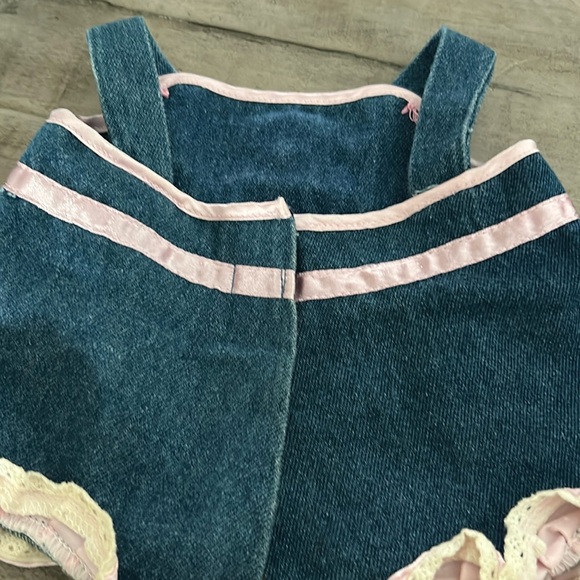 Build a Bear Clothes Denim Jumper/Dress with Flower Pot Wristie Heart Buttons - Picture 3 of 7